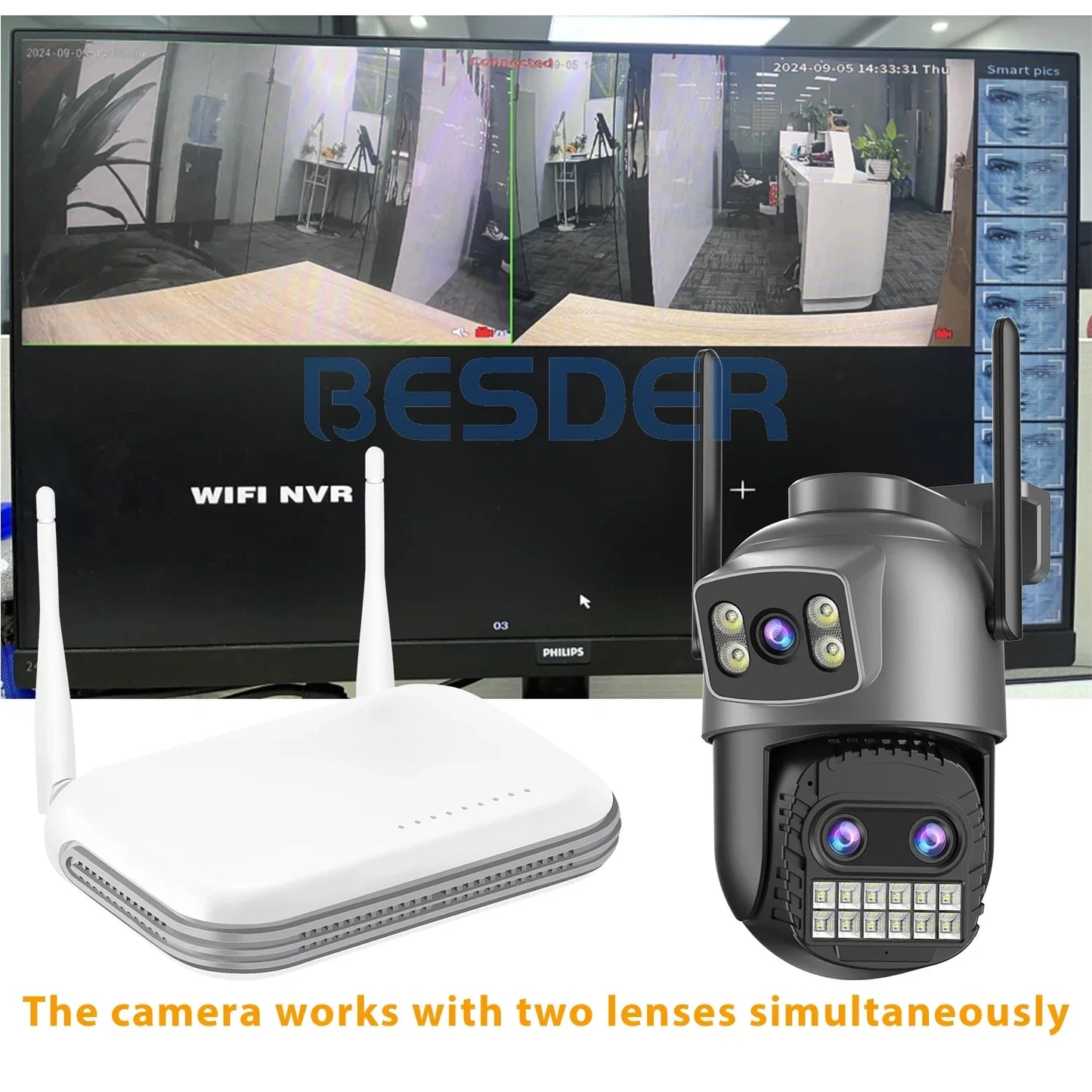 Caméra De Surveillance WiFi PTZ Double Écran 15MP