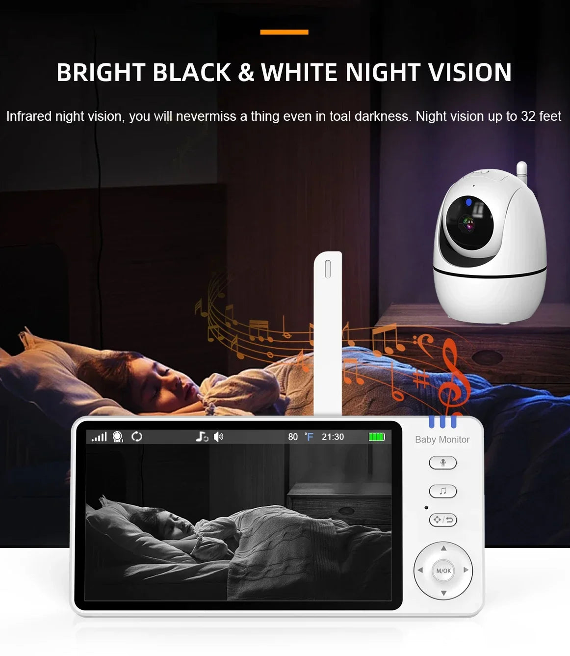 Moniteur Vidéo Bébé 5 Pouces Avec Zoom 4X